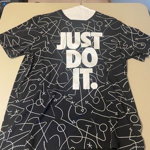 Black, athletic cut, Nike all-over whiteboard graphic design, dri-fit tee